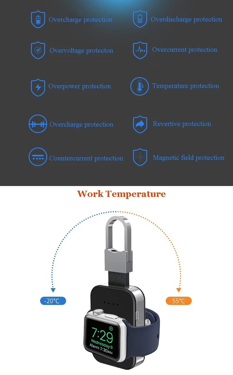 QI Wireless Charger Power Bank for Watch 1 2 3 4 Portable Mini External Battery Pack KeyChain for Apple Watch Wireless Charger - ANKUX.COM