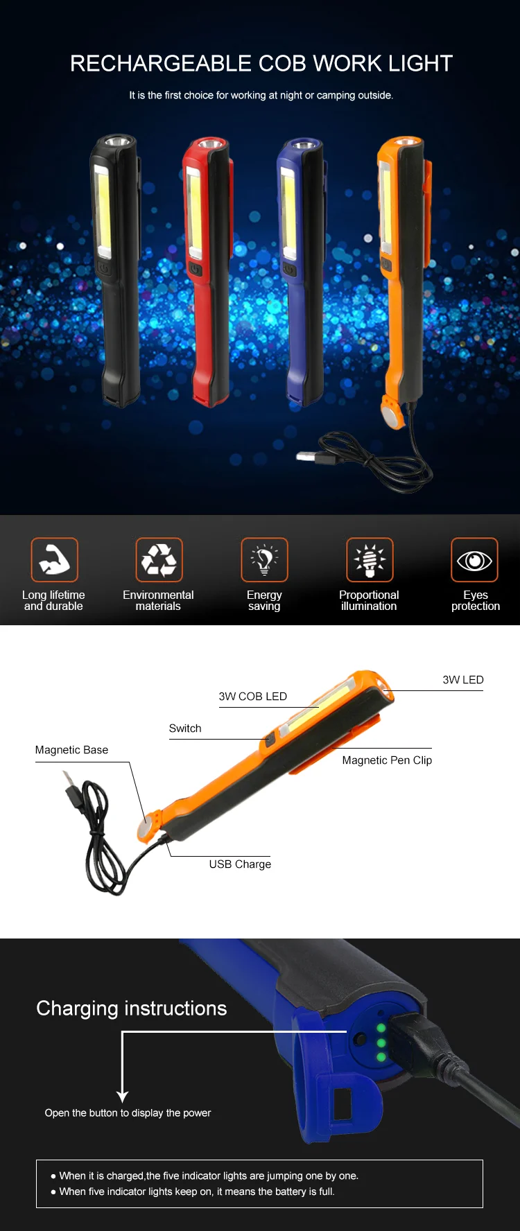 2018 hot cheap price COB rechargeable led pen light