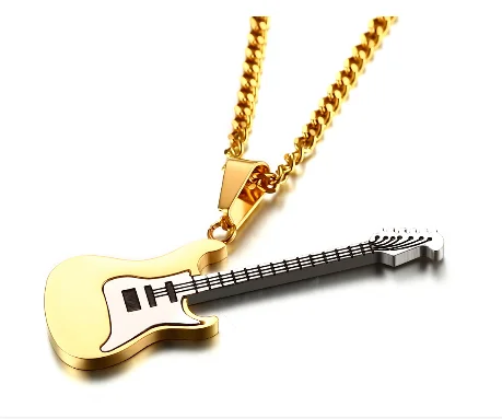 30/5000 European and American style jewelry 53MM stainless steel guitar pendant necklace men black pendant pendant drop wholes
