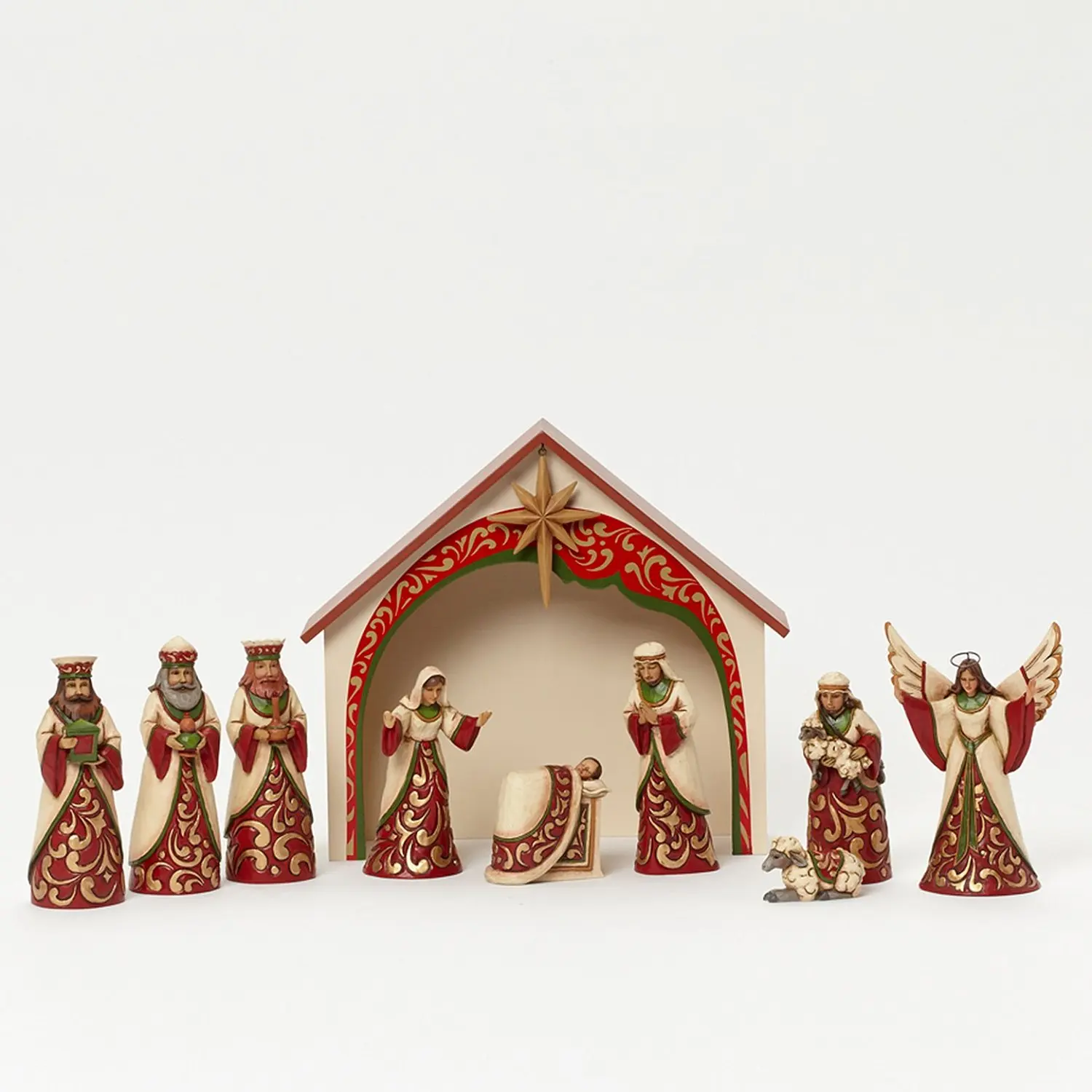 Jim Shore Nativity 10 Piece Mini Majestic Nativity Set Ivory Red Gold Jim Shore Nativity 10 Piece Mini Majestic Nativity Set Ivory Red Gold