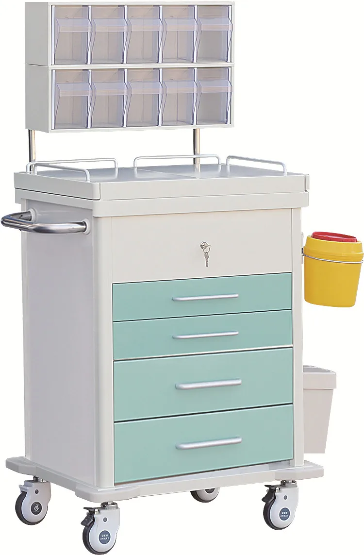 Good quality plastic steel mobile medicine anesthesia crash trolley cart medical equipment