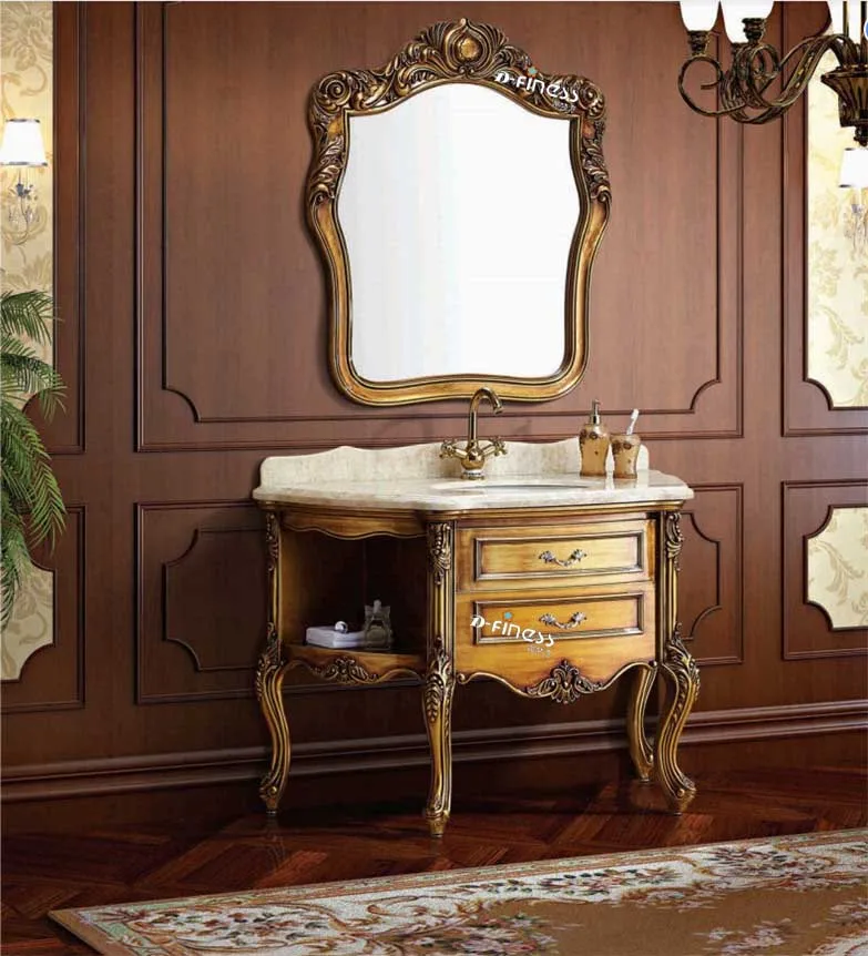 Classic Oak Wooden Bathroom Furniture Marble Countertop Bathroom H88091a Arabic Style