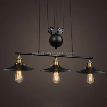 Vintage Pulley Three Head Retro Pendant Lamp Coffee Bar Counter Vintage Pulley Three Head Retro Pendant Lamp Coffee Bar Counter Metal Drop Light Fixture American