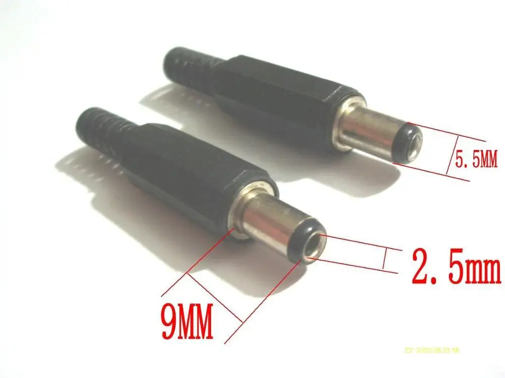 2.5mm x 5.5mm Male Power Plug Jack DC Connector 9mm Long 