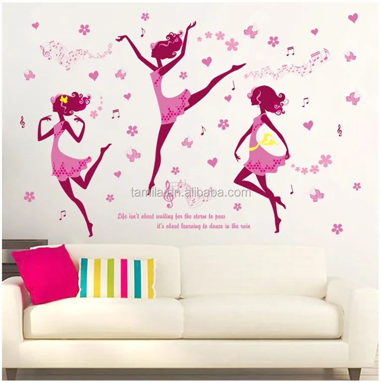 BIGBIGWORLD Creative Dancing Girl Wall Sticker Pink Ballet Girl Ballerina Wall Decals for Bedroom Living Room Girls Room Nursery Dance Room Decorations,Pink Girl