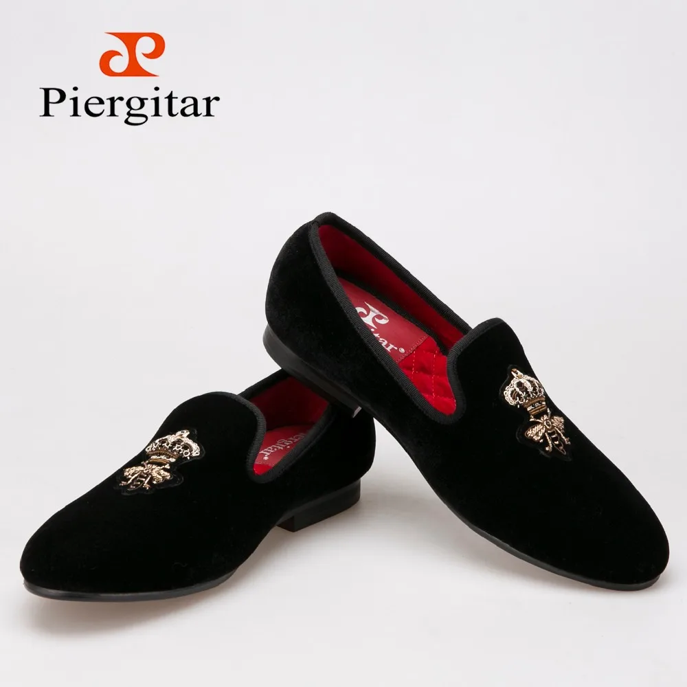 Piergitar Bees Indian silk embroidery men velvet shoes Men