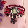 Fashion Ladies Wrist Pendant Watch Vintage Tribe Brass Dial Shell Leather Cord Quartz Bracelet Watch