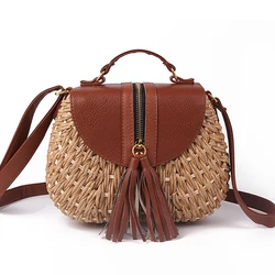 Famous Designer Ladies Woven Knitting Messenger Crossbody Bags Summer Bohemian Tassel Straw Beach Shoulder Bag