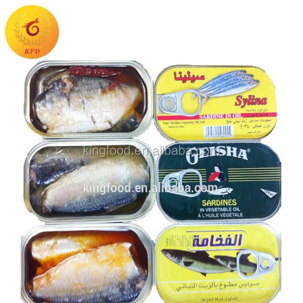 canned sardine fish in vegetable oil in various brand names