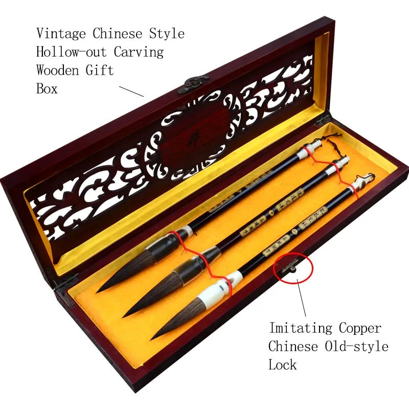 Antique High Quality Chinese Calligraphy 3pcs Brushes Set Handmade 