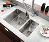Handcrafted Stainless Steel Kitchen Sinks Super Offset Double Basin