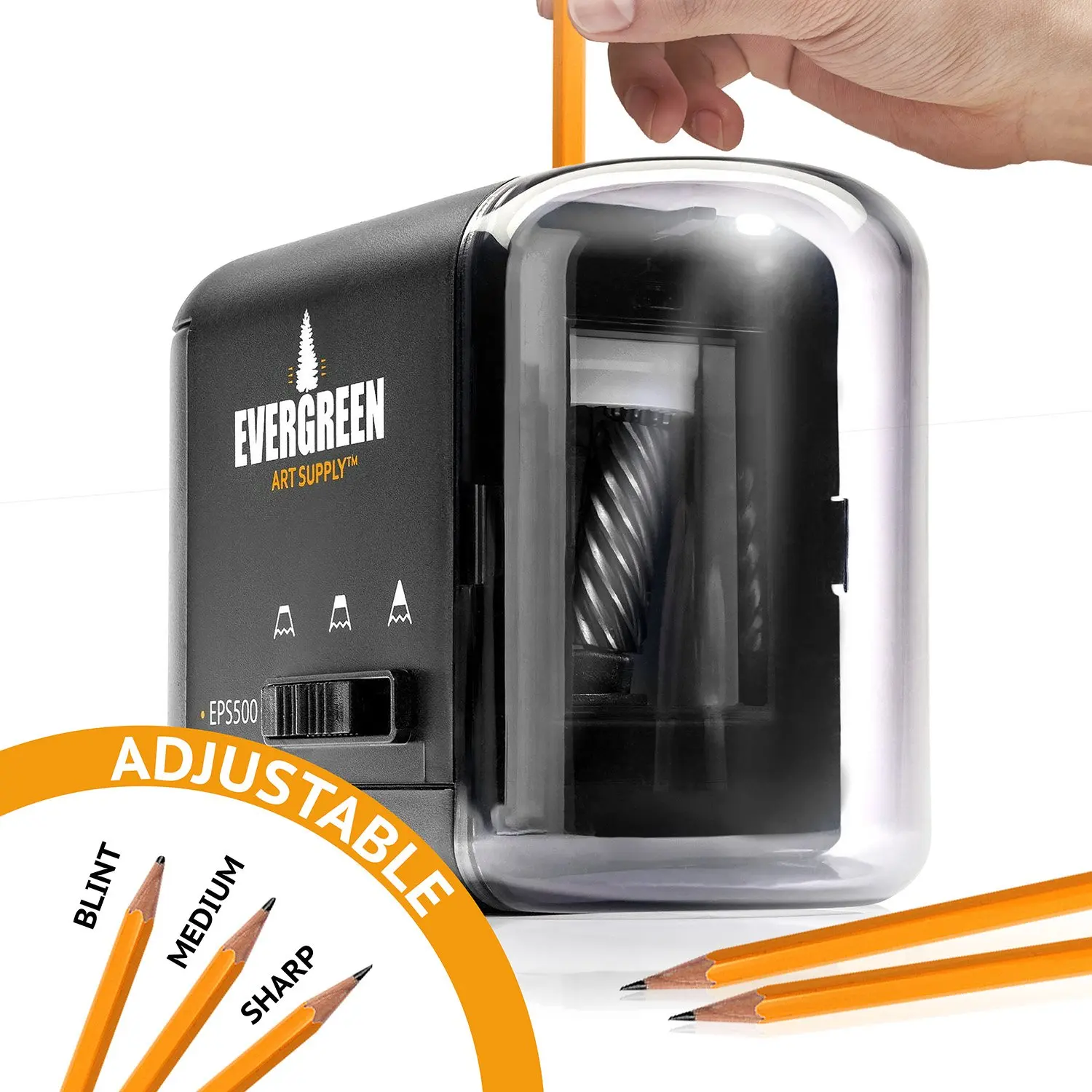 Get Quotations · Evergreen Art Supply Electric Pencil Sharpener with Adjustable Sharpness for Standard and Colored Pencils, Artists