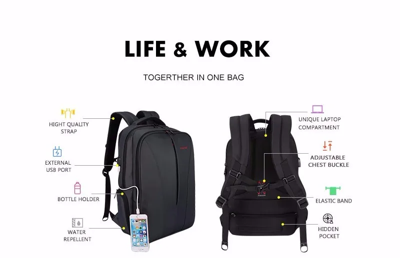 2017 Tigernu New waterproof usb charge 15.6inch laptop backpack men backpacks for teenage girls travel backpack bag for women