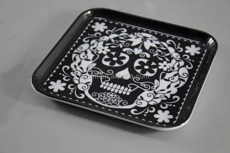 Skull Print Melamine Square Shape Dessert Plate