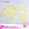 Yellow polka dots infant bodysuit soft cotton girl rompers wholesale baby clothes 4 pcs suit baby rompers