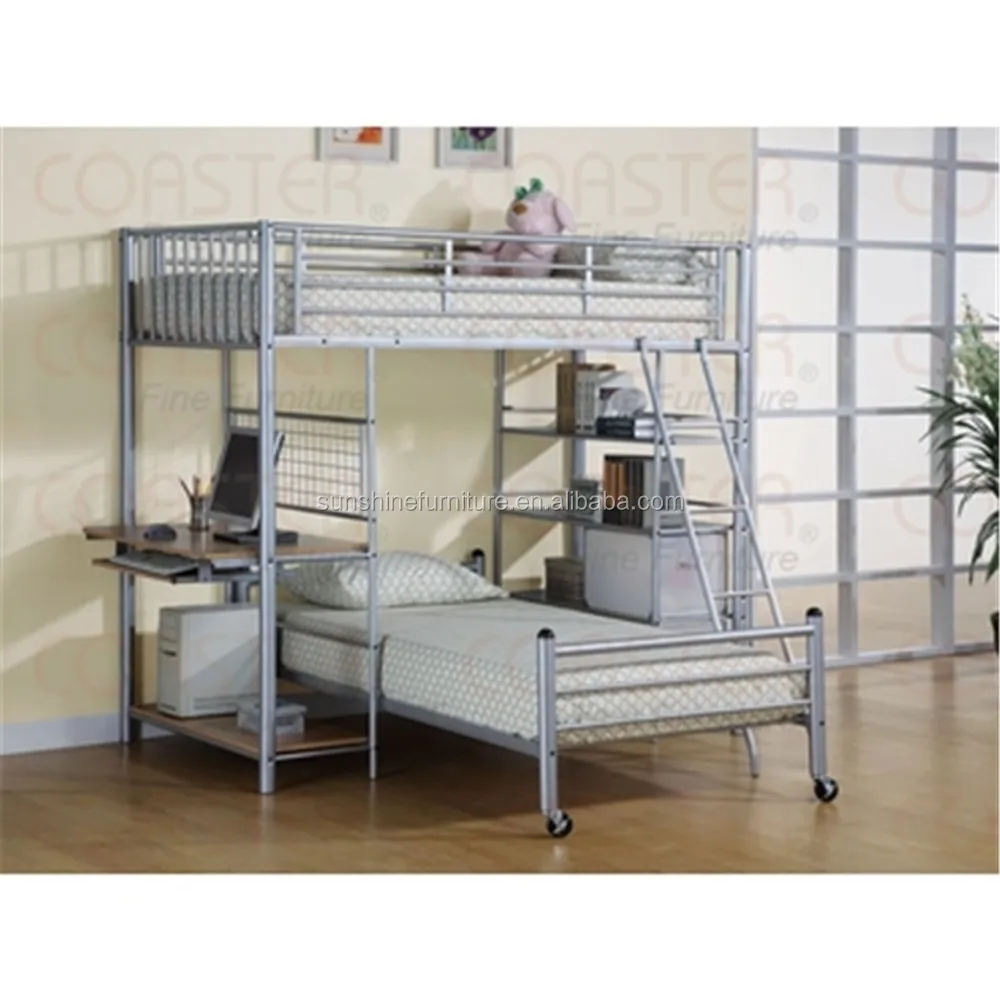 Cheap Twin Over Twin Metal Double Loft Bed With Desk And