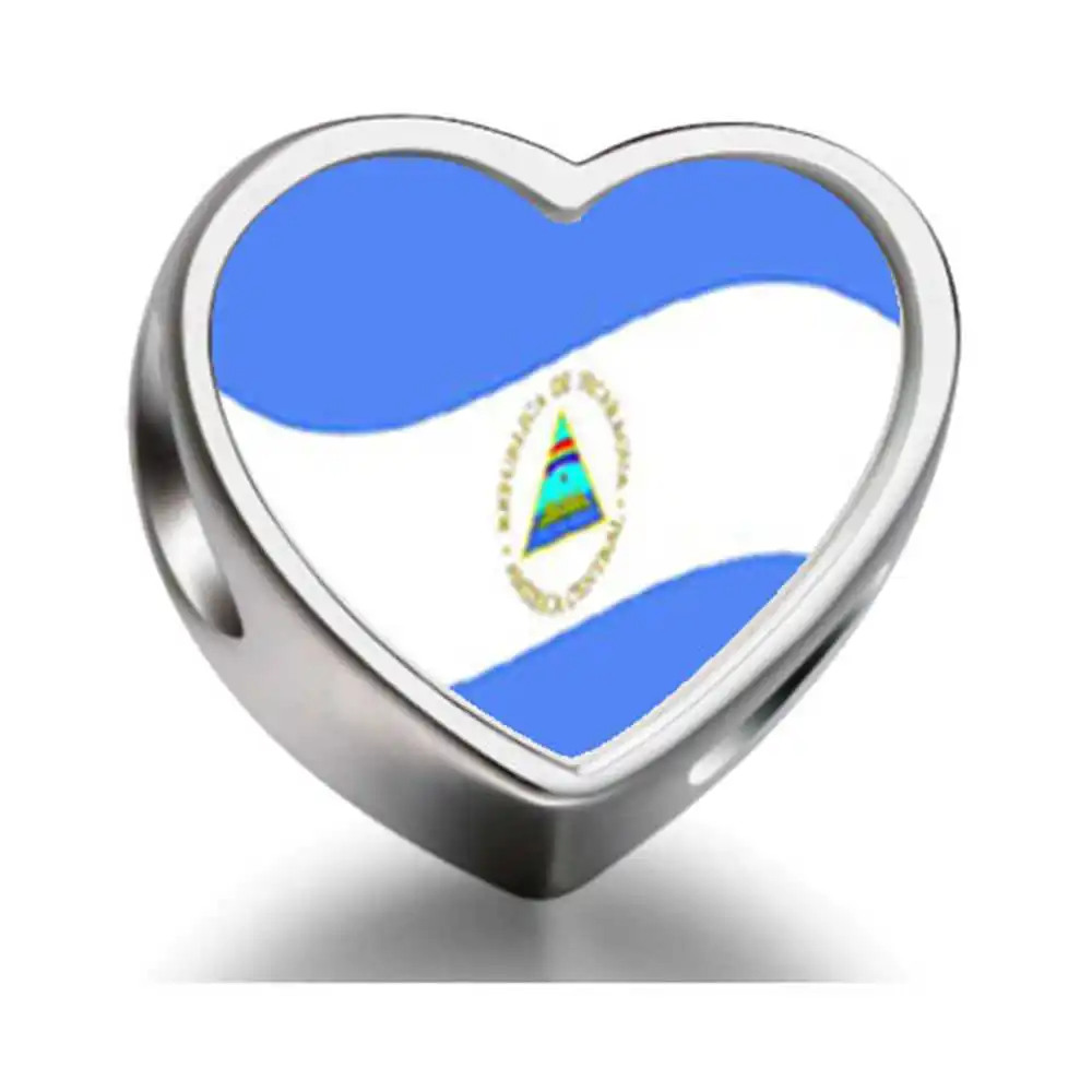 GiftJewelryShop Silver Plated Guatemala Flag Photo Heart Charm Beads Bracelets European Bracelets