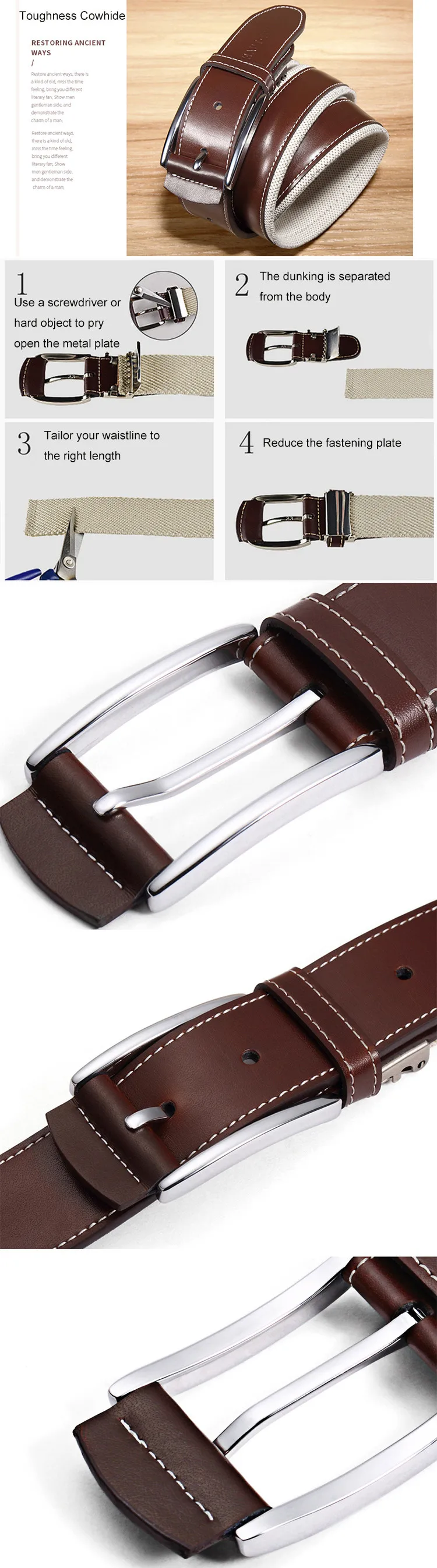 Classic Style Alloy Gun Metal Clip Pin Buckle Belts Top Selling Fashion Men Double-Side Genuine Top Cow Leather Belt