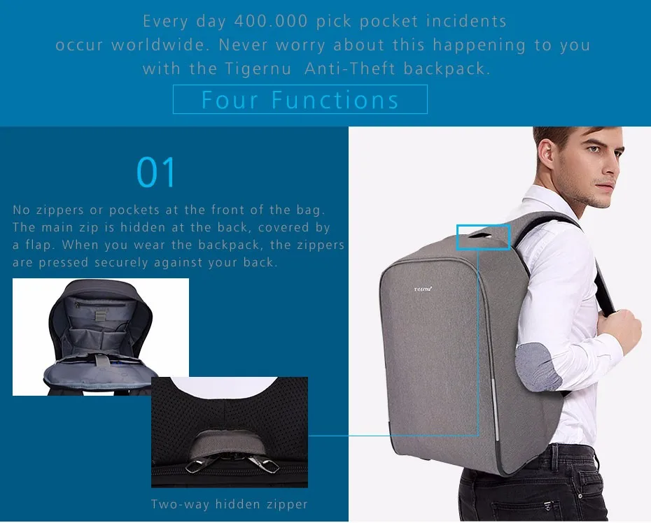 2017 Tigernu Anti-thief USB charging 15.6inch Business laptop backpack for women Men Backpack school backpack Bag Male Mochila