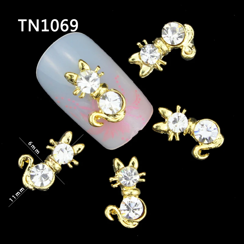 10 Pcs Glitter Gold Persian Cat 3D Rhinestones For Nail Art Decorations On Gel Polish DIY