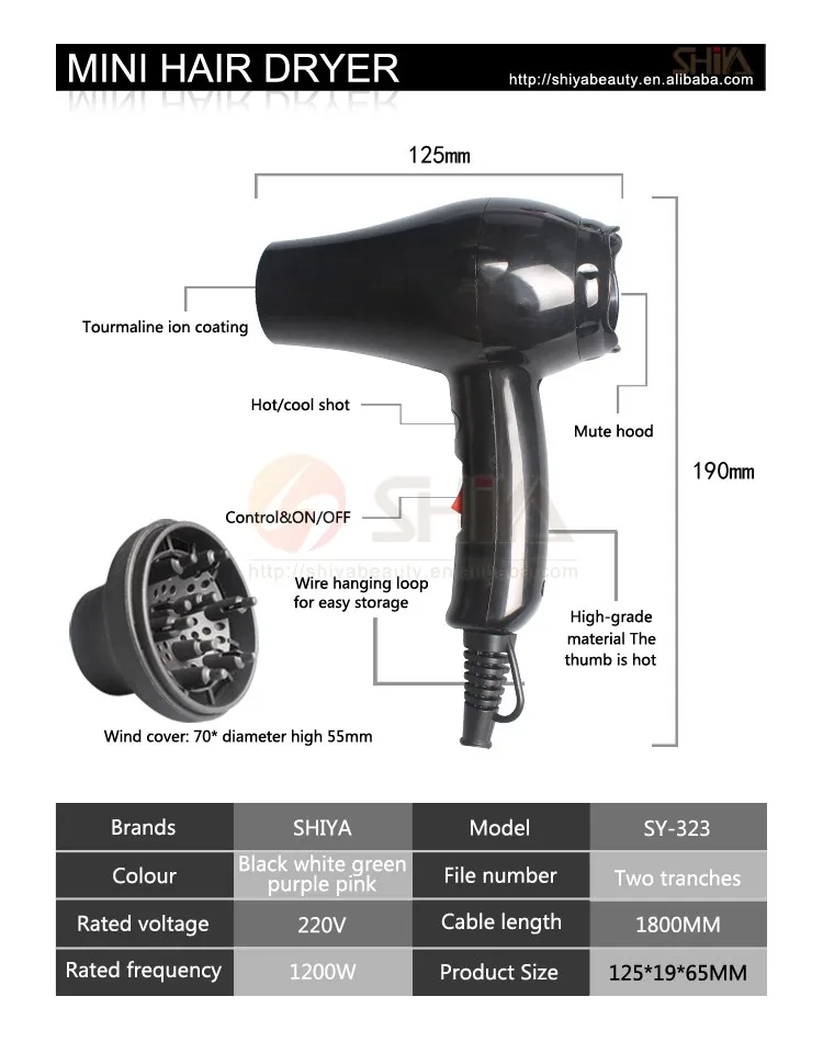 Quiet Travel Size Usb Hotel Mini Hair Dryer With Diffuser 