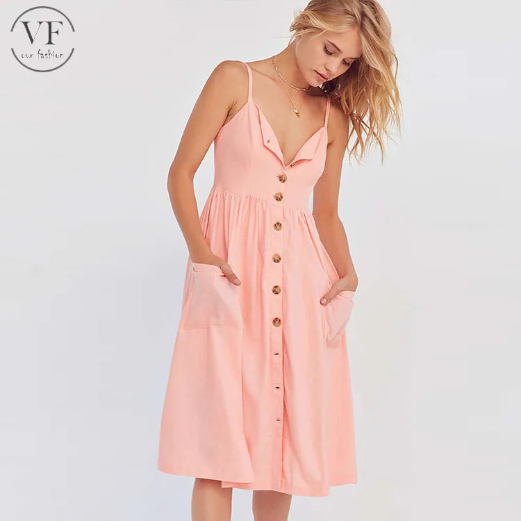 pink button down midi dress