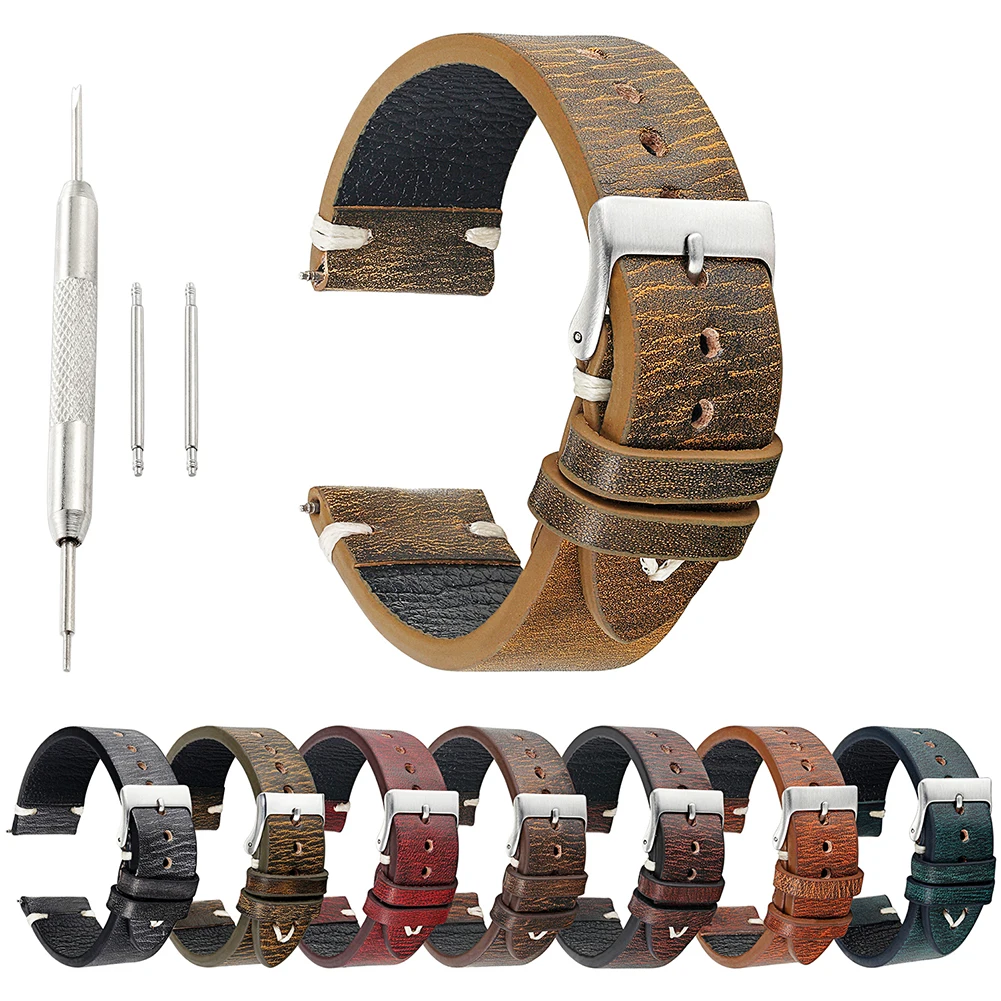 Onthelevel Black Vintage Retro Watch Strap Band 22mm Handmade Italian