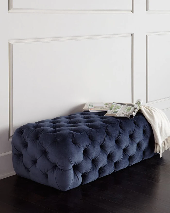 Grace Tufted Bench Velvet Upholstery Navy Blue Seating Bench Living Room Furniture Buy Grace Tufted Bench Seating Bench Living Room Furniture