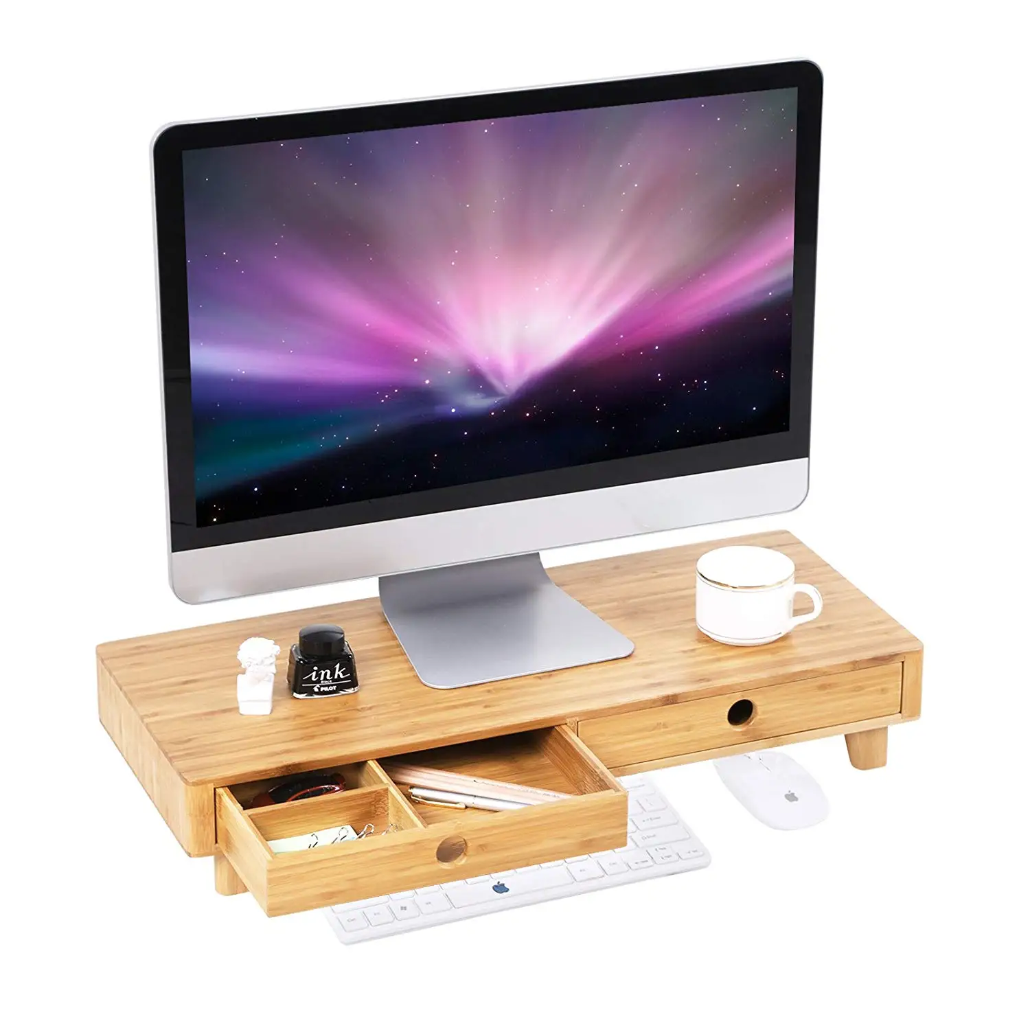 Bamboo Wood Monitor Stand Computer Tv Riser With 2 Drawers Laptop Printer Stand Desktop Container With Keyboard Buy Laptop Table Bamboo Laptop Computer Lap Tray Bamboo Laptop Table Product On Alibaba Com