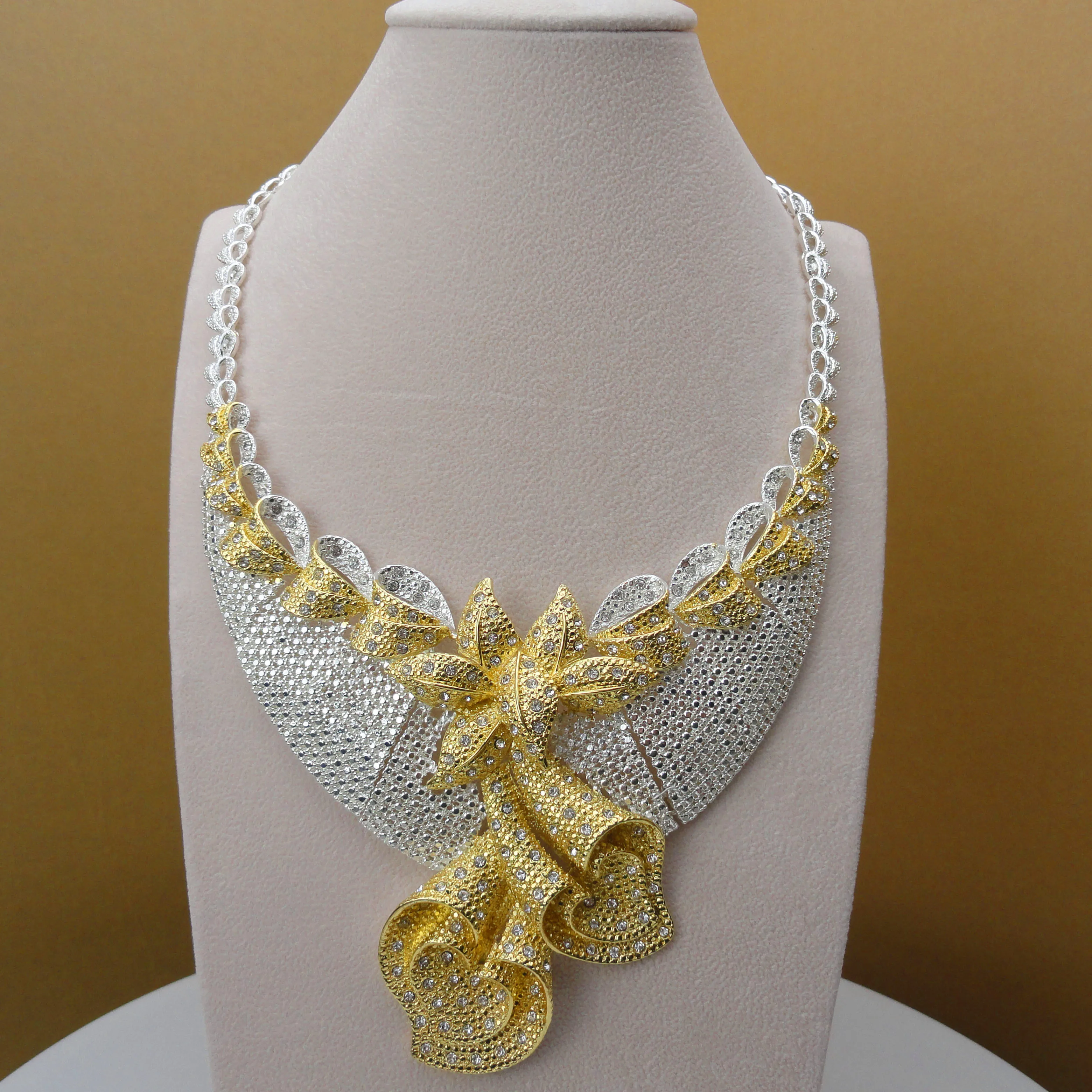 2019 yuminglai 迪拜女士服装珠宝非洲花式珠宝套装项链 fhk5679