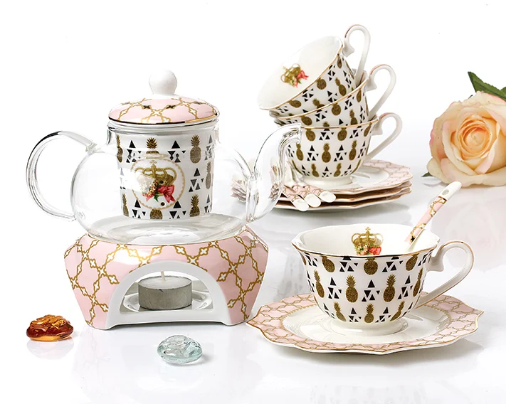 Hot Selling Tea Set With Glass Teapot With Warmer 15pcs Tea Set (4pcs
