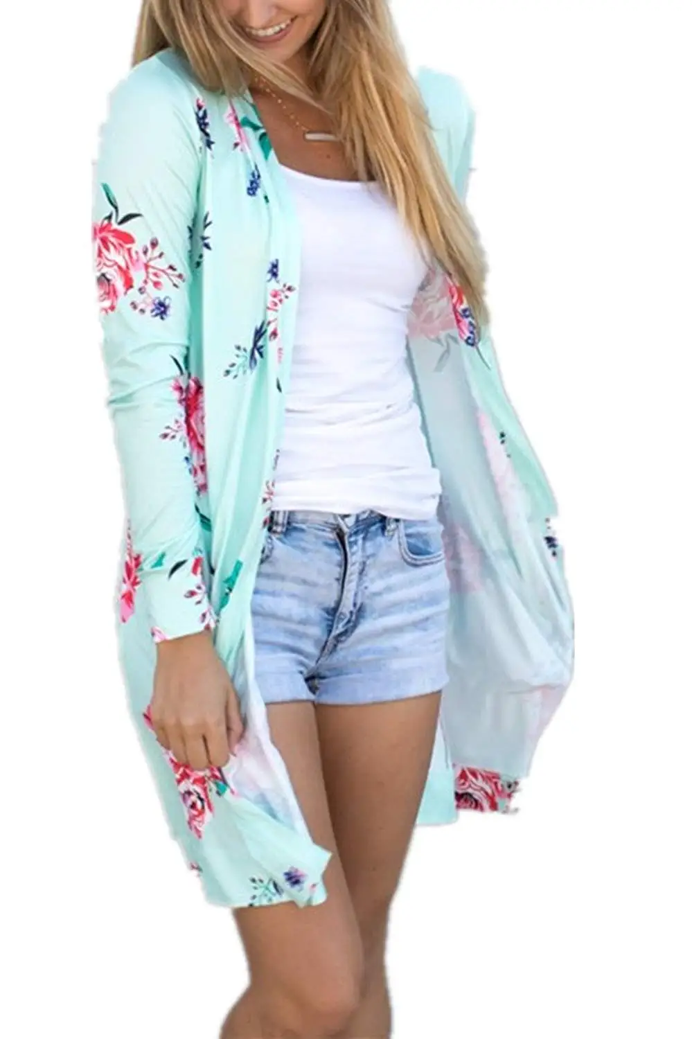 Pxmoda Womens Boho Long Sleeve Floral Print Cardigans Casual Kimono Wrap Coverup Tops Outwear