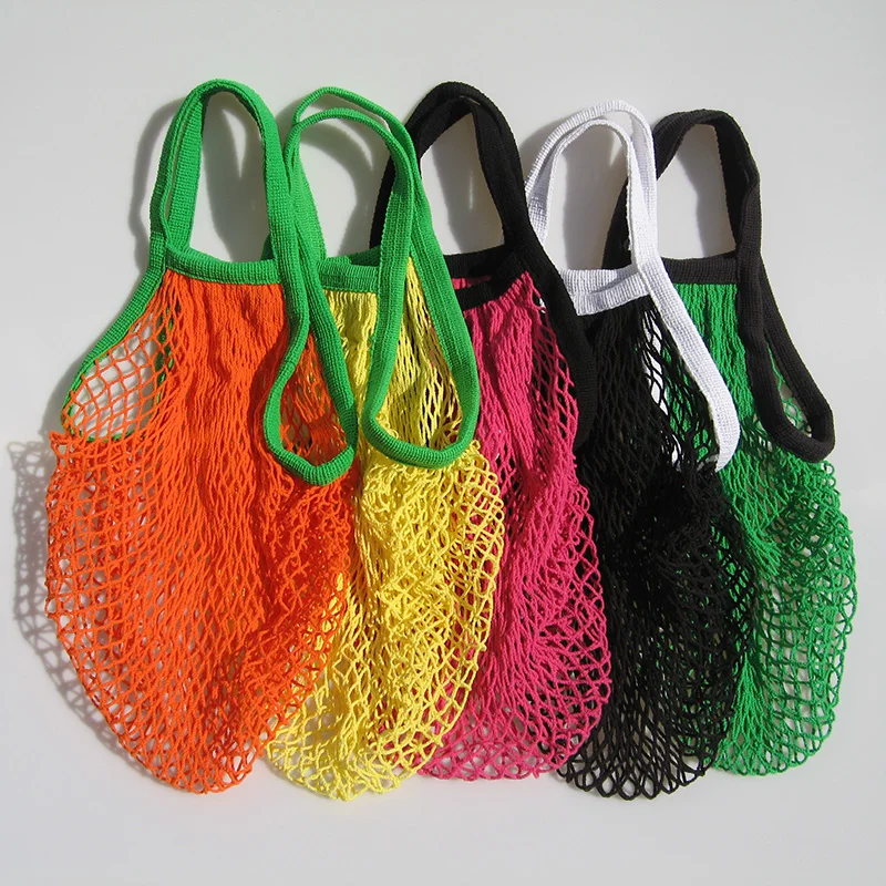 Washable Fruit Carrying Handle Tote Cotton Net Bags For Shopping