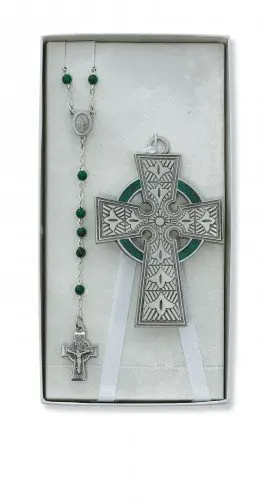 Celtic Crib Cross & Rosary Set Irish Celtic Claddagh Catholic Religious