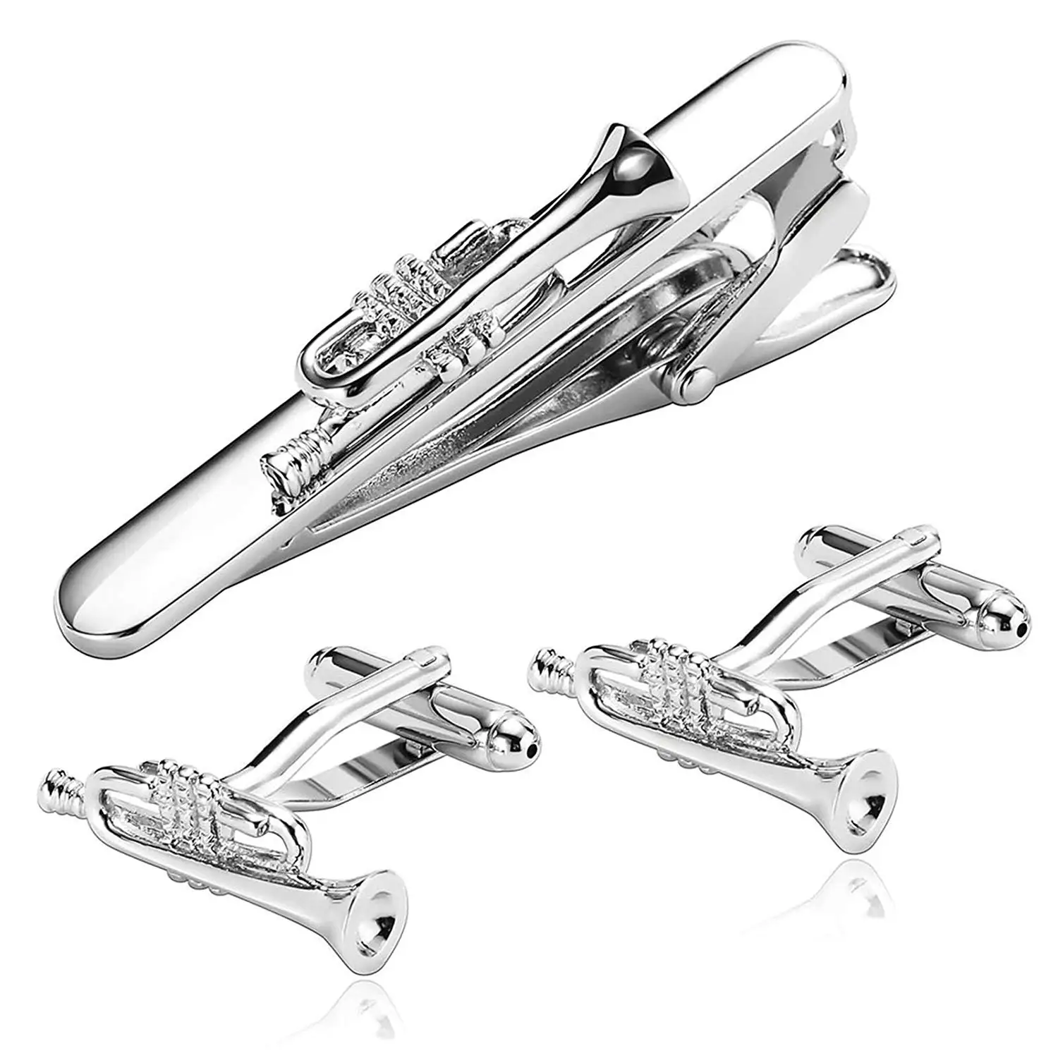 Aooaz 3Pcs Mens Cufflinks and Tie Clip Set Stainless Steel Blue CZ Rectangle Tie Pin Shirt Dress 2X1CM