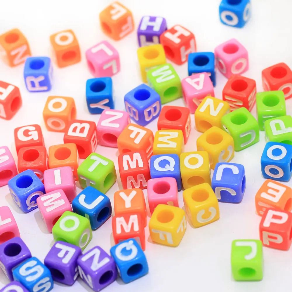 100 Gold Cube Alphabet Letter Beads Acrylic Letter Square Name Beads 7mm 