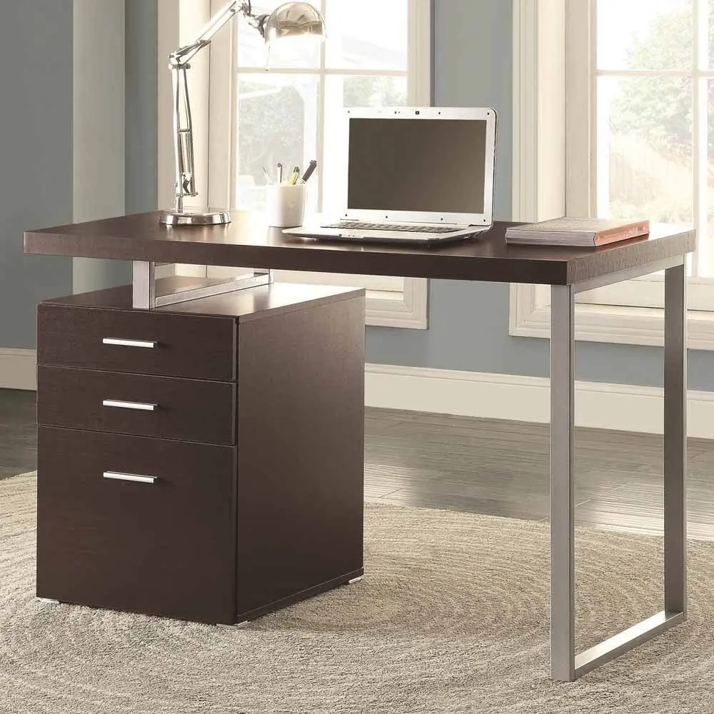 1PerfectChoice Contemporary Office Computer Writing Desk File Cabinet Reversible in Cappuccino