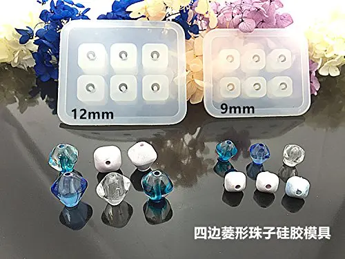 Square Diamond Quadrilateral Diamond Shape Silicone Pendant Mold Making Mould Jewelry Tool (9mm, Four sides of the diamond bead)