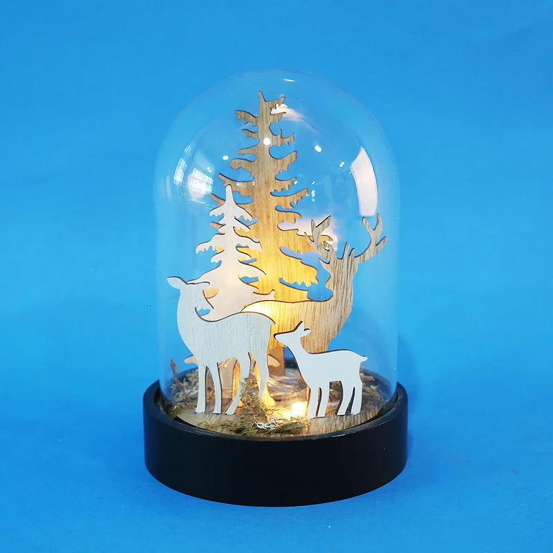 Christmas Glass Dome Table Decoration With 6l Led And Reindeer And