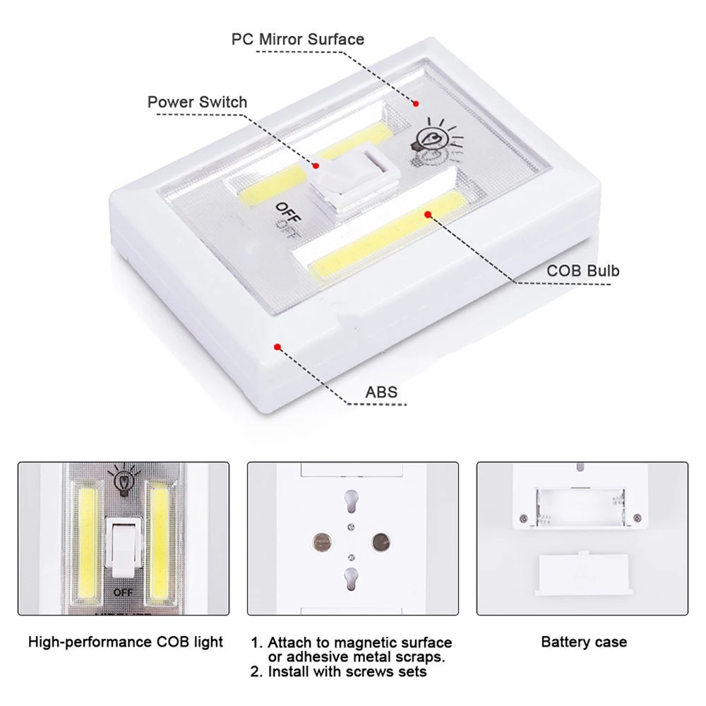 Lightswitch Battery Operated Cordless Light Using Super Bright Cob Led