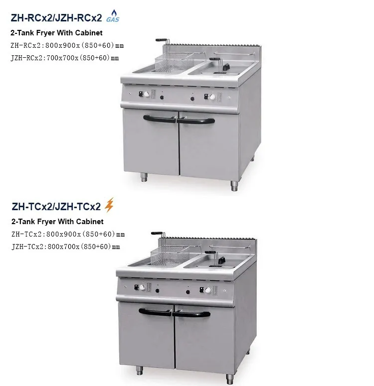 Industrial Double Tanks Deep Fryer With Cabinet For Meat Chicken Potato Chips