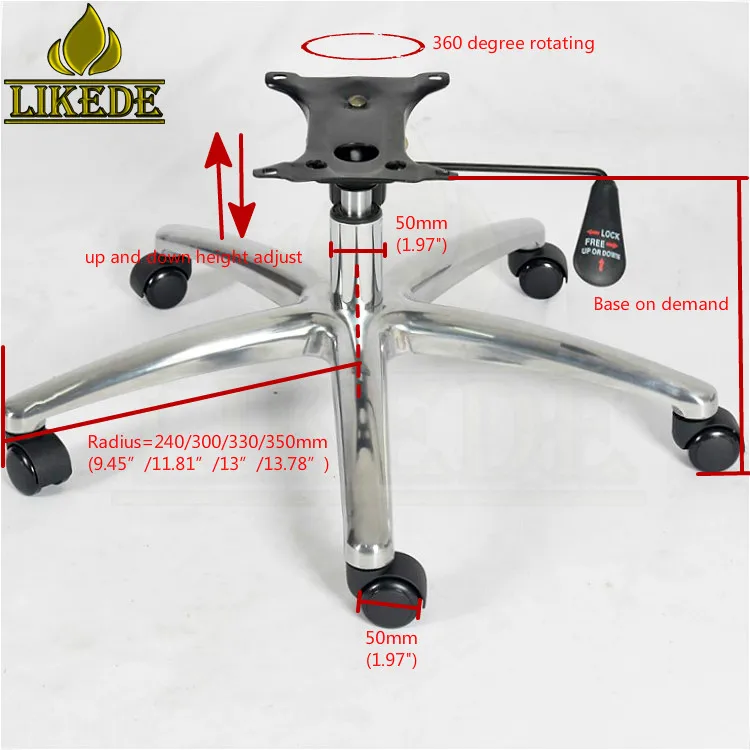 High Quality Aluminum Alloy Office Chair Stand Base Hot Sale Accessory Furniture Leg Gaming boss Chair Base Metal Leg