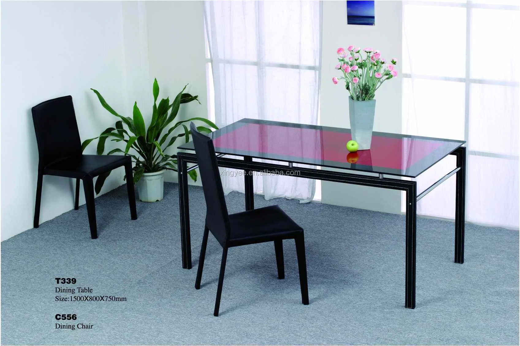 Modern Living Dining Room Furniture Baja Logam Bingkai Merah Hitam Tempered Kaca Restoran Kursi Makan Dan Meja Set Buy Marmer Meja Makan Set