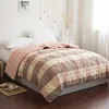 wholesale washed organic 100% cotton fabric fresh chequer print luxury summer spread quilt sets