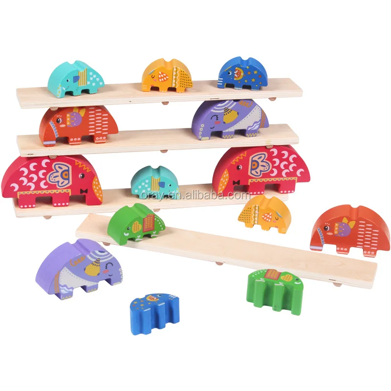 Wooden Elephant Stacking Blocks Balancing Game Play Set Montessori Toy for Toddlers