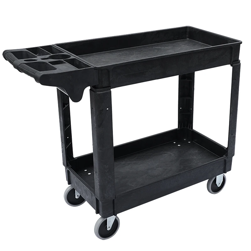 
multifunction industrial 2 shelf heavy duty rolling storage plastic service utility cart 