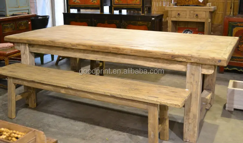 Chino antiguo rústico natural de la madera de teca mesa comedor ...