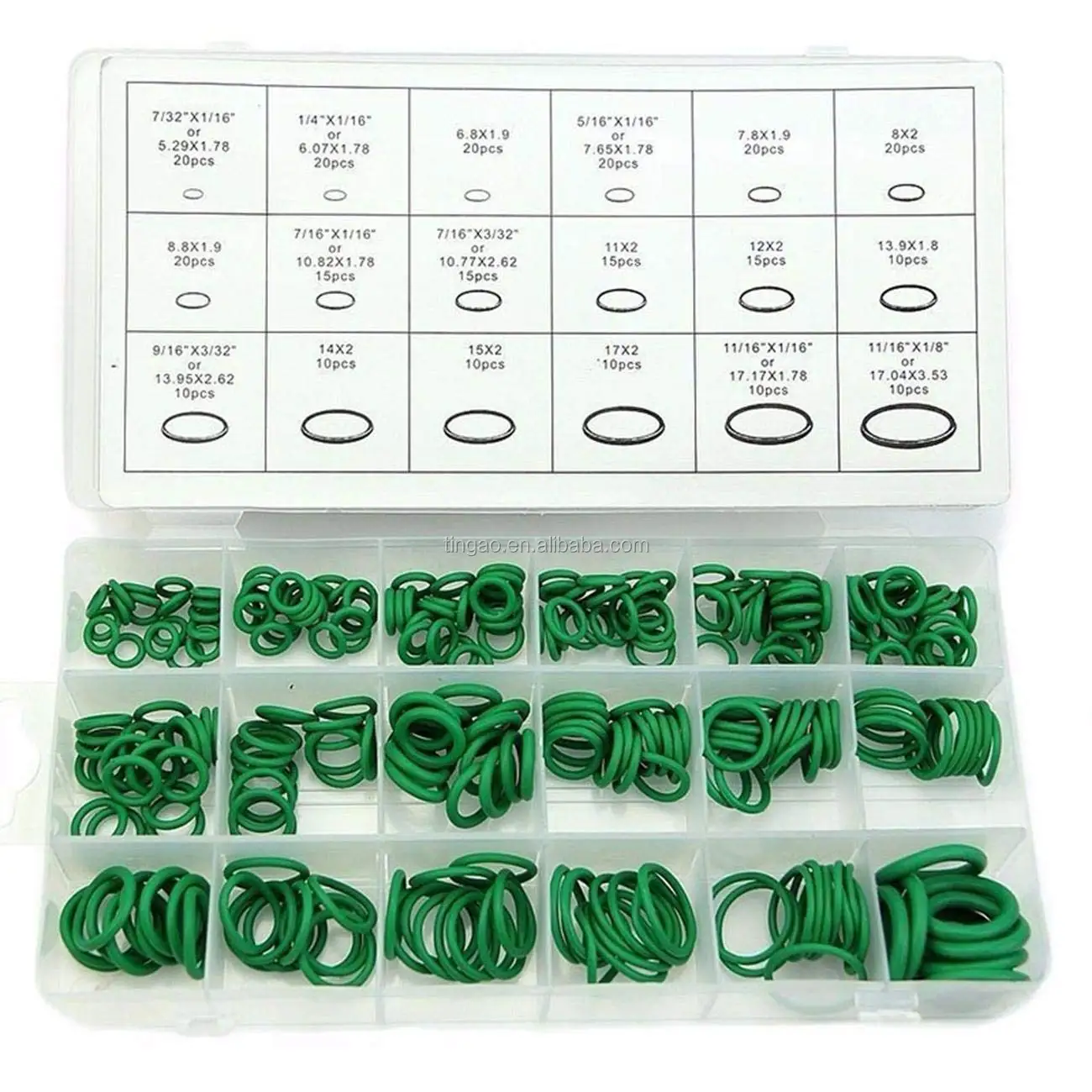 270pcs 18 Sizes ORING O-Ring Replacement Kit Car Truck Air Conditioning O-Ring Assortment Green O-Ring Rubber Seals Tool Kit 