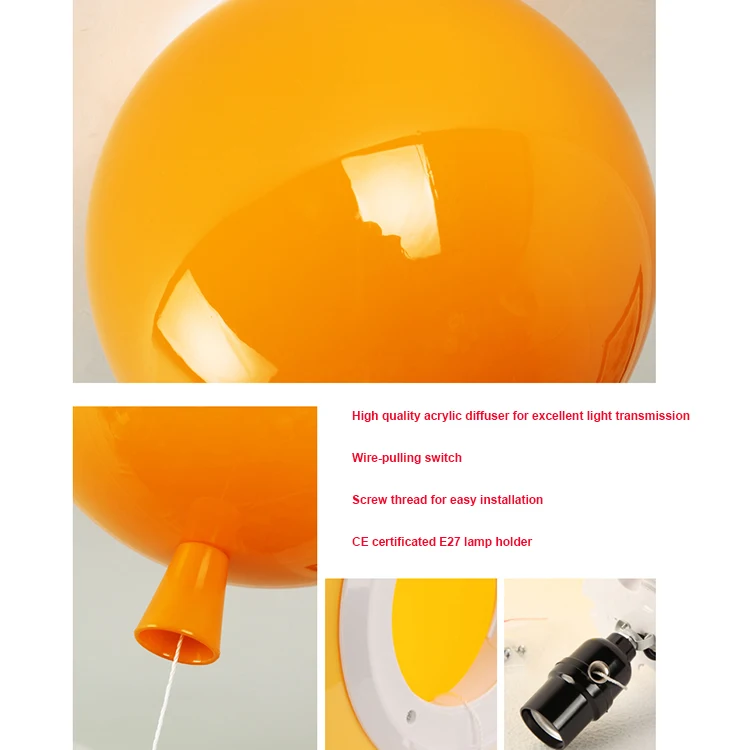 Modern design decoration acrylic colourful balloon ceiling lights surface mounted for Children Kids room