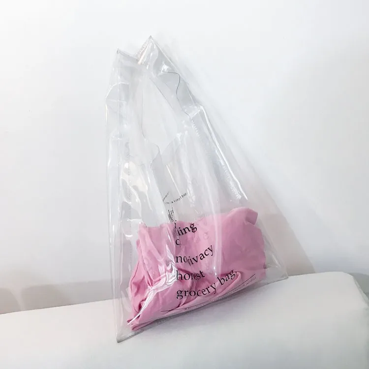 Clear Vinyl Plastic Bag Tote Pvc Medium Ladies Shopper Shoulder